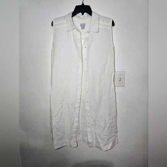 Chico's Linen Blend Buttom Down White Sleveless Shirt Tunic Size 16 - Picture 5 of 7